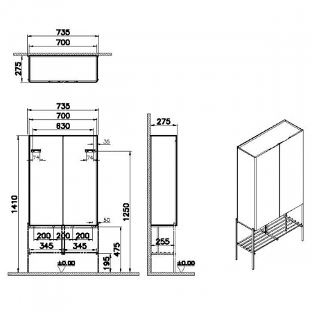 Equal tall unit, 70cm, cu metal leg patterned negru oak | 66530 [1]