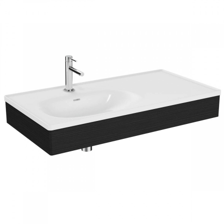Mobilier de baie - Equal Unitate de baza lavoar baie 100cm, cu asymmetric lavoar / chiuveta baie patterned negru oak | 64085