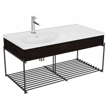 Mobilier de baie - Equal Unitate de baza lavoar baie 100cm, cu asymmetric lavoar / chiuveta baie cu polita, elm | 64092