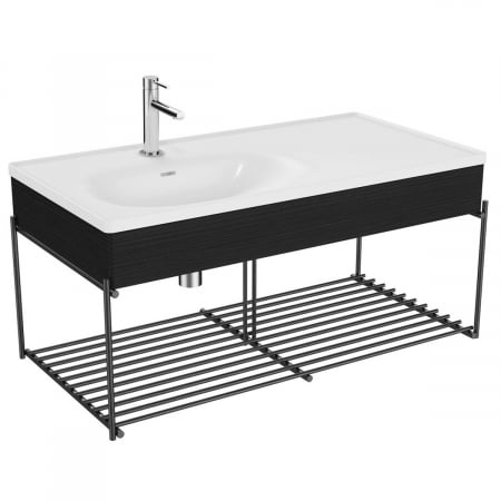 Mobilier de baie - Equal Unitate de baza lavoar baie 100cm, cu asymmetric lavoar / chiuveta baie cu polita, patterned negru oak | 64091