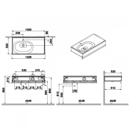 Equal Unitate de baza lavoar baie 100cm, cu lavoar asimetric cu suport pentru prosop baie, elm | 64089 [1]
