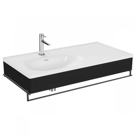 Mobilier de baie - Equal Unitate de baza lavoar baie 100cm, cu lavoar asimetric cu suport pentru prosop baie, patterned negru oak | 64088