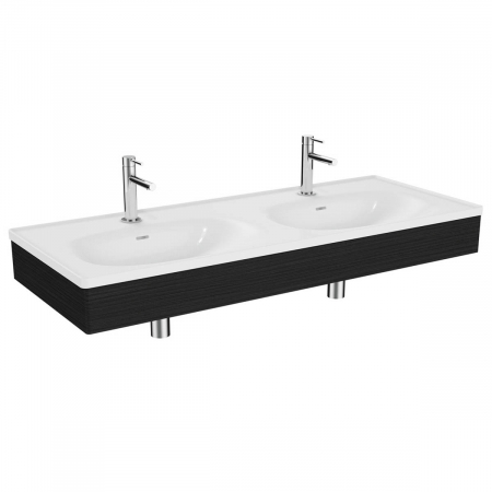 Mobilier de baie - Equal Unitate de baza lavoar baie 130cm, cu lavoar dublu / chiuveta baie dubla, patterned negru oak | 64094