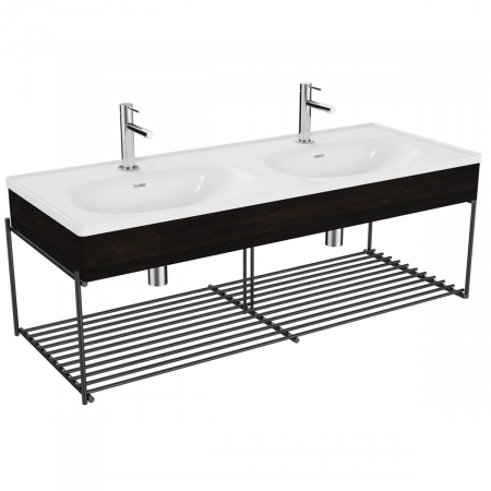 Mobilier de baie - Equal Unitate de baza lavoar baie 130cm, cu lavoar dublu / chiuveta baie dubla, cu polita, elm | 64101
