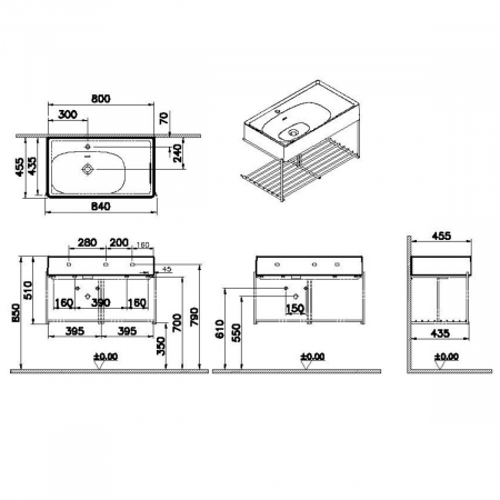 Equal Unitate de baza lavoar baie 80cm, cu polita | 64084 [1]