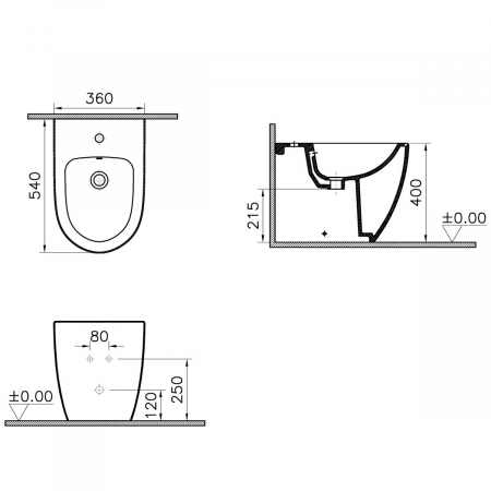 Bideu pe pardoseala lipit de perete 54cm, alb | 5986B003-0288 [1]