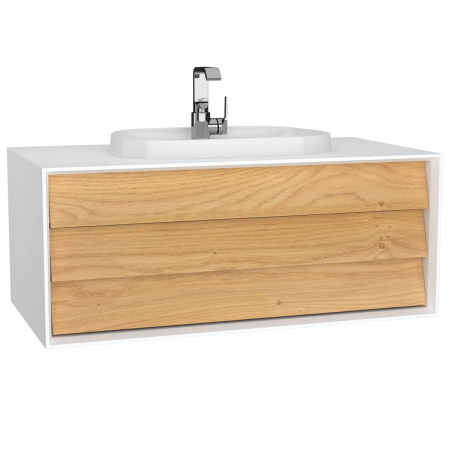 Mobilier de baie - Frame Unitate de baza lavoar baie 100cm, cu 1 drawer, cu pe blat tv - shape lavoar / chiuveta baie cu orificiu robinet, alb mat | 62289