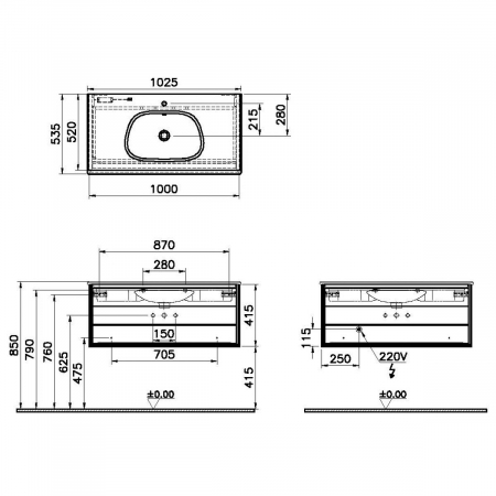 Frame Unitate de baza lavoar baie 100cm, cu 1 drawer, cu vanity lavoar / chiuveta baie negru mat | 61225 [1]