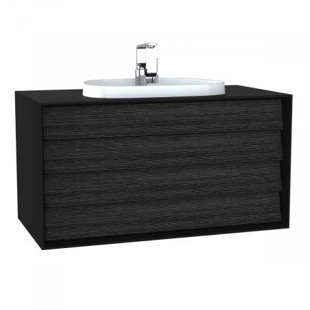 Mobilier de baie - Frame Unitate de baza lavoar baie 100cm, cu 2 drawers, cu pe blat tv - shape lavoar / chiuveta baie cu orificiu robinet, negru mat | 62299