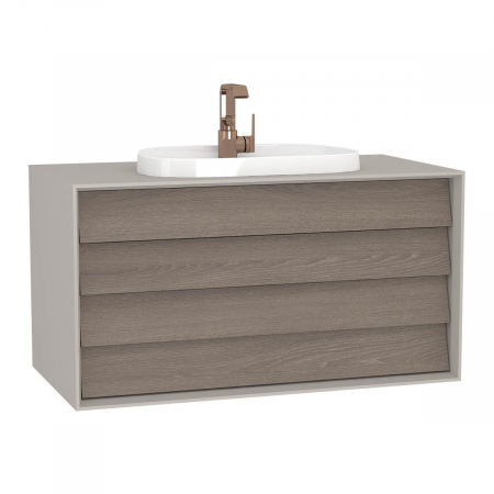 Mobilier de baie - Frame Unitate de baza lavoar baie 100cm, cu 2 drawers, cu pe blat tv - shape lavoar / chiuveta baie cu orificiu robinet, taupe mat | 62300