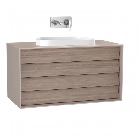 Mobilier de baie - Frame Unitate de baza lavoar baie 100cm, cu 2 drawers, cu pe blat tv - shape lavoar / chiuveta baie fara orificiu robinet, taupe mat | 61468