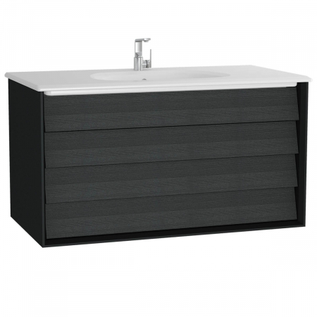 Mobilier de baie - Frame Unitate de baza lavoar baie 100cm, cu 2 drawers, cu vanity lavoar / chiuveta baie negru mat | 61233