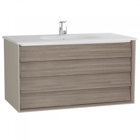 Mobilier de baie - Frame Unitate de baza lavoar baie 100cm, cu 2 drawers, cu vanity lavoar / chiuveta baie taupe mat | 61234