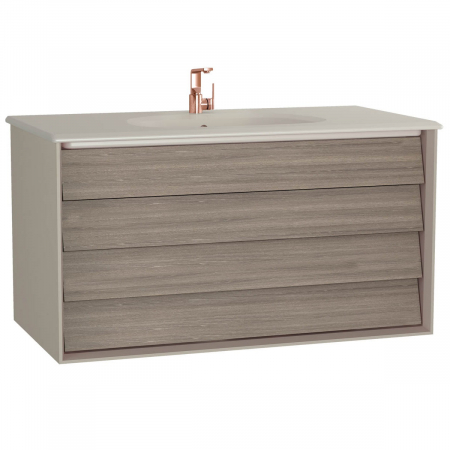 Mobilier de baie - Frame Unitate de baza lavoar baie 100cm, cu 2 drawers, cu vanity lavoar / chiuveta baie taupe mat | 61235