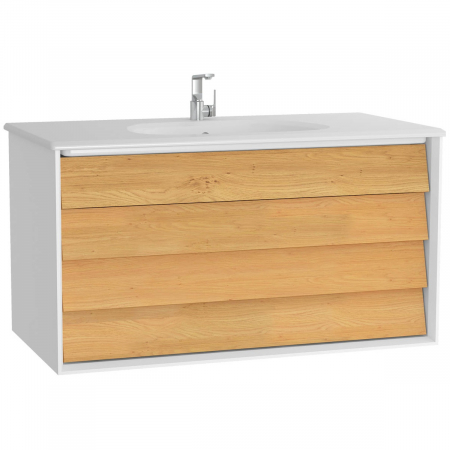 Mobilier de baie - Frame Unitate de baza lavoar baie 100cm, cu 2 drawers, cu vanity lavoar / chiuveta baie alb mat | 61232