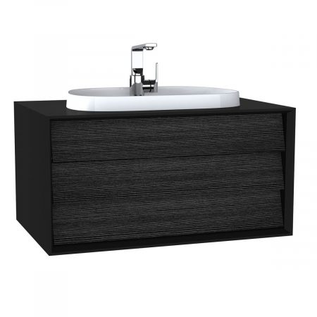 Mobilier de baie - Frame Unitate de baza lavoar baie 80cm, cu 1 drawer, cu pe blat tv - shape lavoar / chiuveta baie cu orificiu robinet, negru mat | 62287