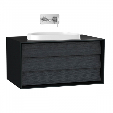 Mobilier de baie - Frame Unitate de baza lavoar baie 80cm, cu 1 drawer, cu pe blat tv - shape lavoar / chiuveta baie fara orificiu robinet, negru mat | 61455