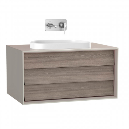 Mobilier de baie - Frame Unitate de baza lavoar baie 80cm, cu 1 drawer, cu pe blat tv - shape lavoar / chiuveta baie fara orificiu robinet, taupe mat | 61456