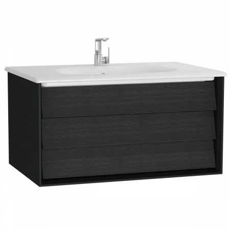 Mobilier de baie - Frame Unitate de baza lavoar baie 80cm, cu 1 drawer, cu vanity lavoar / chiuveta baie negru mat | 61221