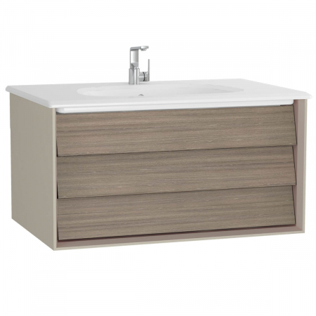 Mobilier de baie - Frame Unitate de baza lavoar baie 80cm, cu 1 drawer, cu vanity lavoar / chiuveta baie taupe mat | 61222
