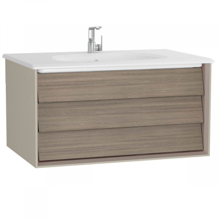 Mobilier de baie - Frame Unitate de baza lavoar baie 80cm, cu 1 drawer, cu vanity lavoar / chiuveta baie taupe mat | 61223
