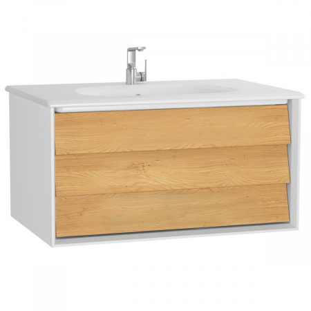 Mobilier de baie - Frame Unitate de baza lavoar baie 80cm, cu 1 drawer, cu vanity lavoar / chiuveta baie alb mat | 61220