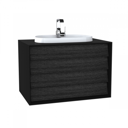 Mobilier de baie - Frame Unitate de baza lavoar baie 80cm, cu 2 drawers, cu pe blat tv - shape lavoar / chiuveta baie cu orificiu robinet, negru mat | 62296