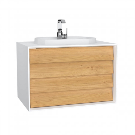 Mobilier de baie - Frame Unitate de baza lavoar baie 80cm, cu 2 drawers, cu pe blat tv - shape lavoar / chiuveta baie cu orificiu robinet, alb mat | 62295