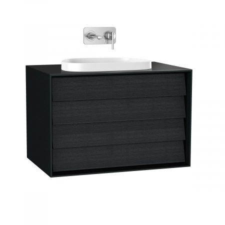 Mobilier de baie - Frame Unitate de baza lavoar baie 80cm, cu 2 drawers, cu pe blat tv - shape lavoar / chiuveta baie fara orificiu robinet, negru mat | 61464