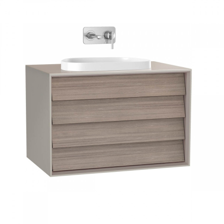 Mobilier de baie - Frame Unitate de baza lavoar baie 80cm, cu 2 drawers, cu pe blat tv - shape lavoar / chiuveta baie fara orificiu robinet, taupe mat | 61465