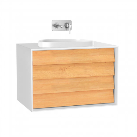 Mobilier de baie - Frame Unitate de baza lavoar baie 80cm, cu 2 drawers, cu pe blat tv - shape lavoar / chiuveta baie fara orificiu robinet, alb mat | 61463