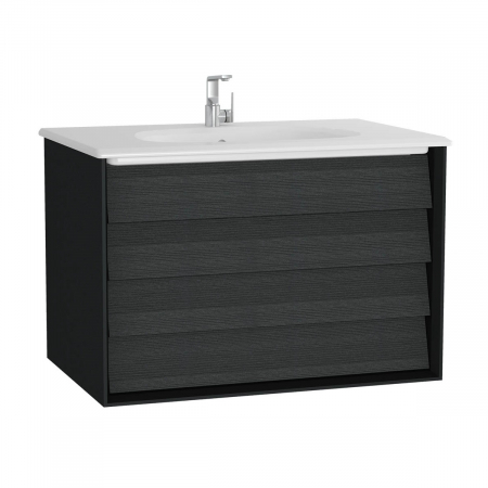 Mobilier de baie - Frame Unitate de baza lavoar baie 80cm, cu 2 drawers, cu vanity lavoar / chiuveta baie negru mat | 61229
