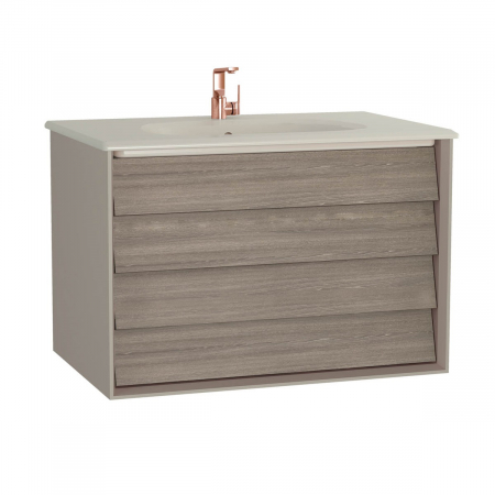 Mobilier de baie - Frame Unitate de baza lavoar baie 80cm, cu 2 drawers, cu vanity lavoar / chiuveta baie taupe mat | 61231