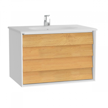 Mobilier de baie - Frame Unitate de baza lavoar baie 80cm, cu 2 drawers, cu vanity lavoar / chiuveta baie alb mat | 61228