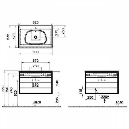 Frame Unitate de baza lavoar baie 80cm, cu 2 drawers, cu vanity lavoar / chiuveta baie alb mat | 61228 [1]
