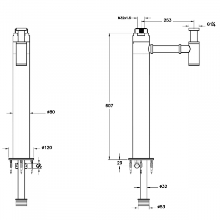 Sifon scurgere freestanding 607mm crom pentru lavoar | A45160 [1]