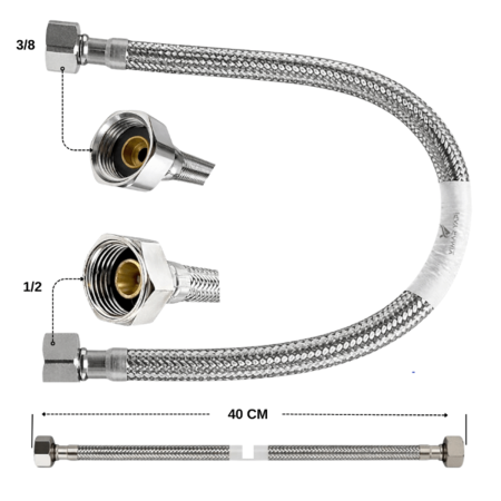 Rezervoare incastrate & panouri de control - Furtun flexibil cu impletitura metalica pentru rezervor incastrat VitrA,  1/2"x3/8", lungime 40 cm | 426187YP