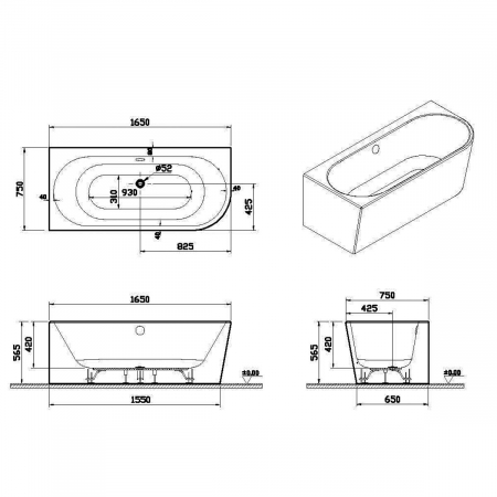 165x75 stanga corner + leg set + hidden syphon | 65430006000 [1]