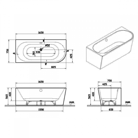165x75 stanga corner + leg set + standard syphon | 65430008000 [1]