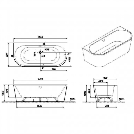 180x80 lipit de perete + leg set + dreptunghiular syphon | 65420007000 [1]