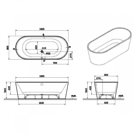 180x80 freestanding + leg set + standard syphon | 65380008000 [1]