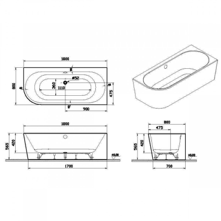 180x80 dreapta corner + leg set + hidden syphon | 65460006000 [1]