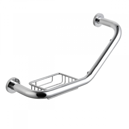 Bare de sprijin baie pentru persoane cu dizabilitati - Bara sustinere / de sprijin baie cu suport sapun pentru persoane cu nevoi speciale / handicap, inox cu aspect cromata | A44374