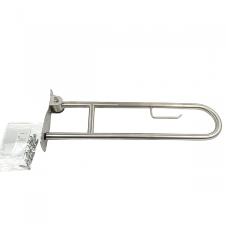 Bara de sprijin rabatabila 80 cm din inox cu finisaj cromat și suport pentru hartie igienica pentru persoane cu dizabilitati | A44468 [3]