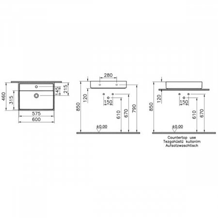 Lavoare - Lavoar / chiuveta baie 35cm x 63cm, cu orificiu pentru baterie, fara orificiul preaplin | 7415B003-0661