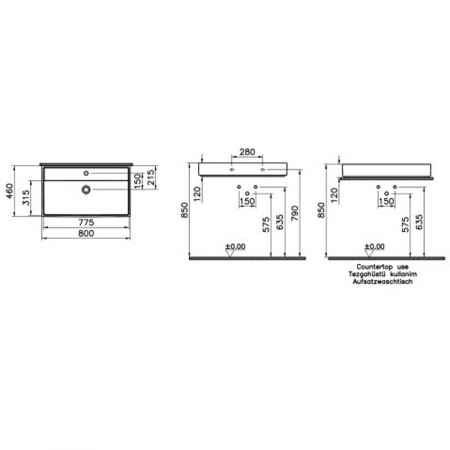 Lavoar / chiuveta baie 35cm x 63cm, cu orificiu pentru baterie, fara orificiul preaplin | 7415B076-0041 [1]