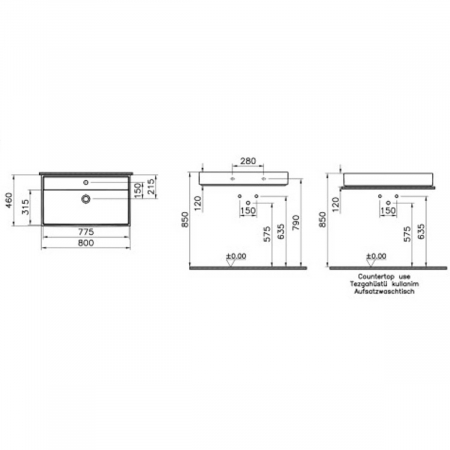 Lavoar / chiuveta baie 35cm x 63cm, cu orificiu pentru baterie, fara orificiul preaplin | 7415B076-0661