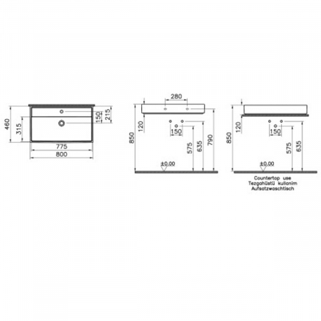 Lavoar / chiuveta baie 35cm x 63cm, cu orificiu pentru baterie, fara orificiul preaplin | 7415B077-0041 [1]