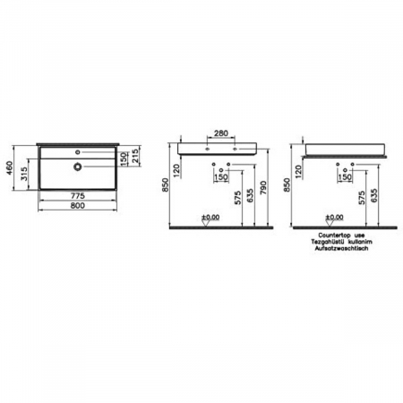 Lavoar / chiuveta baie 35cm x 63cm, cu orificiu pentru baterie, fara orificiul preaplin | 7415B077-0661