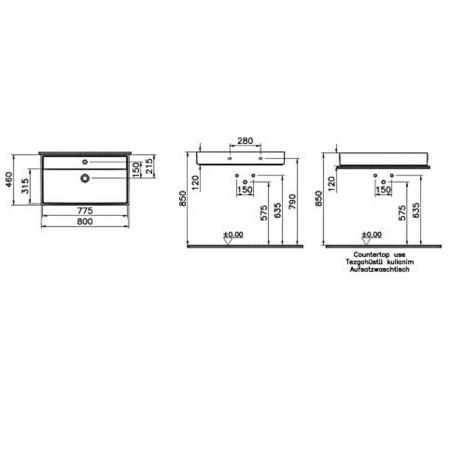 Lavoar / chiuveta baie 35cm x 63cm, cu orificiul pentru baterie si preaplin | 7415B077-0631